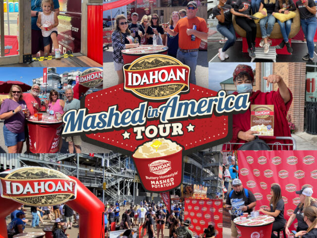 A collage of pictures from the experiential marketing event from Entertainment 3Sixty for Idahoan potatoes Mashed in America Tour.